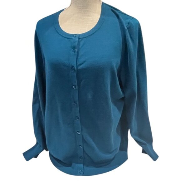 Charter Club Women’s Plus Size 2X Teal Button-Up Cardigan Sweater Top - Picture 1 of 5